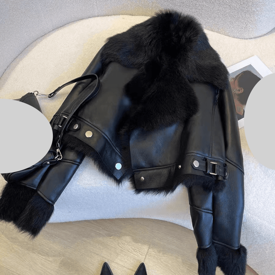Women's Clothing Black Fur Coat Women's Short Winter New Thick Warm Motorcycle Jacket Tops