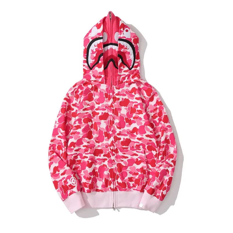 Sweat à capuche zippé en forme de requin pour homme et femme, veste camouflage tendance, sweat à capuche, polaire technique
