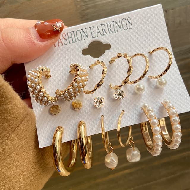 Pearl Drop Earrings Set For Women Fashion Gold Jewelry