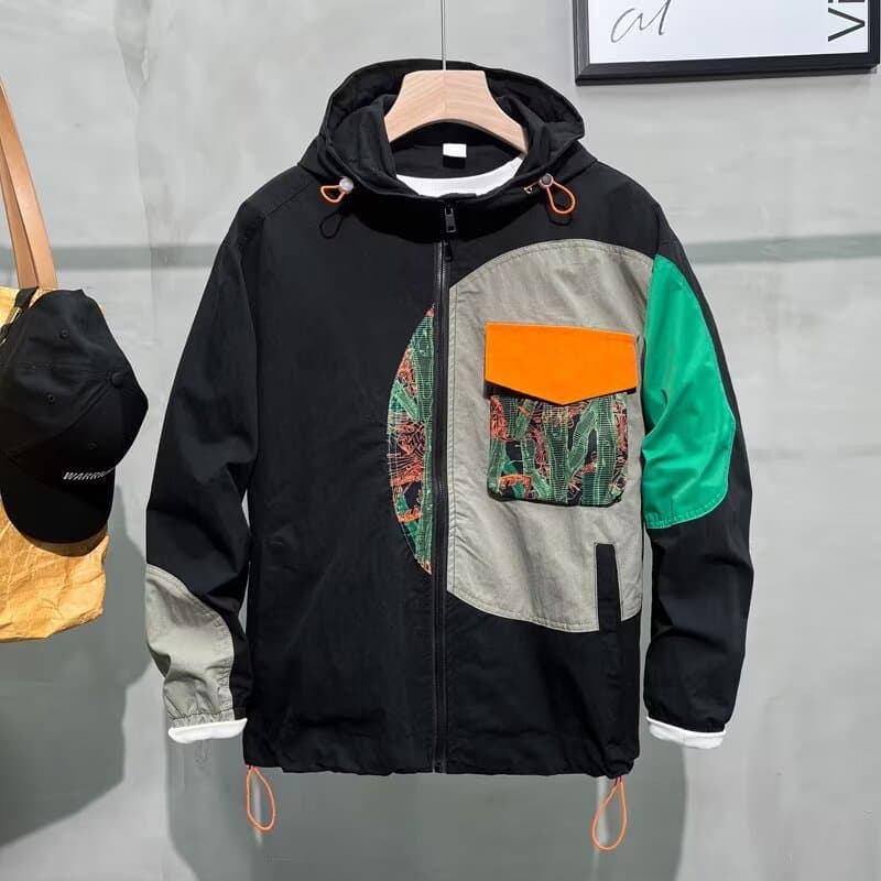 CT Designer Fashion Patchwork Jacket For Men 2025 Autumn New Korean Style Loose Personality Hooded Trendy Men's Coat