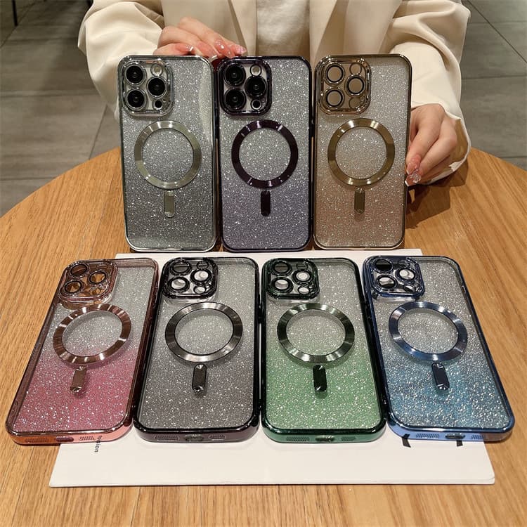 Suitable for iPhone 15 Electroplated CD Pattern Gradient Flash Powder with Tail 13 Phone Case Magnetic 14 Pro Soft