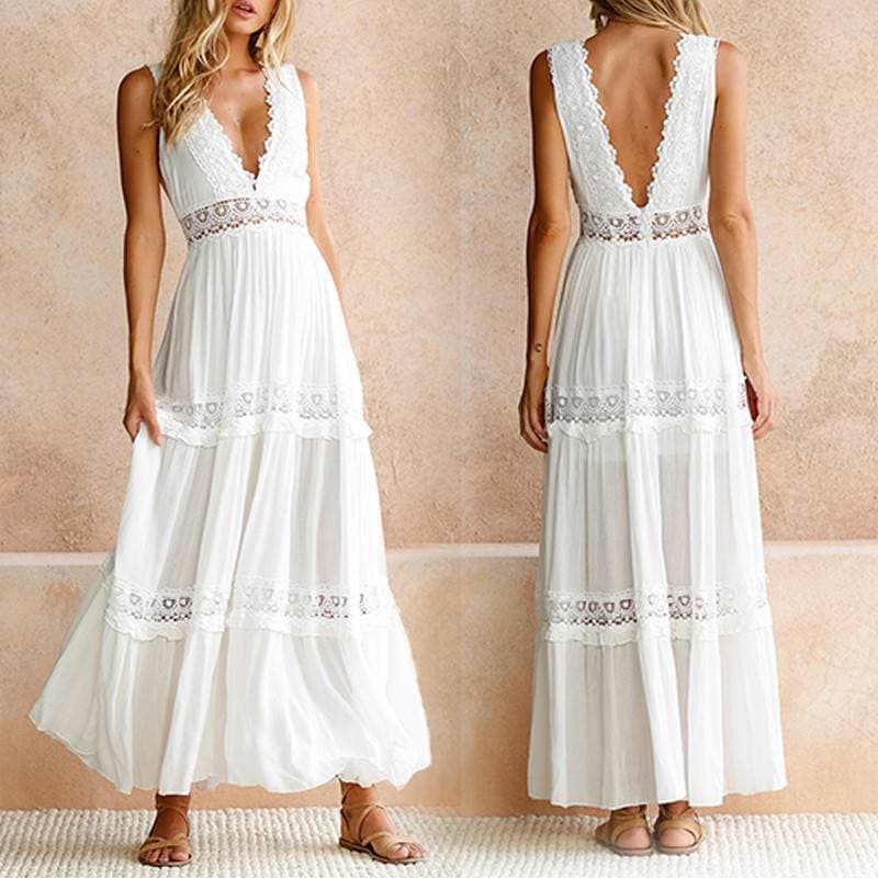 European And American New Fashionable Lace V-neck Temperament Commuting Mid Waist Mid Length Dress