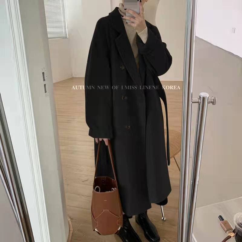 Elegant Long Wool Coat For Women - Oversized Audrey Hepburn Style Winter Trench Coat With Double Breasted Design