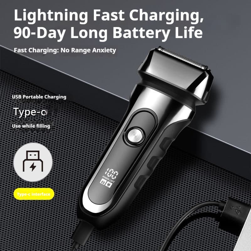 Men's Electric Shaver - Rechargeable 2-Blade Rotary Shaver With Floating Head, IPX7 Waterproof, LED Display, 90-Min Runtime, Ultra-Quiet