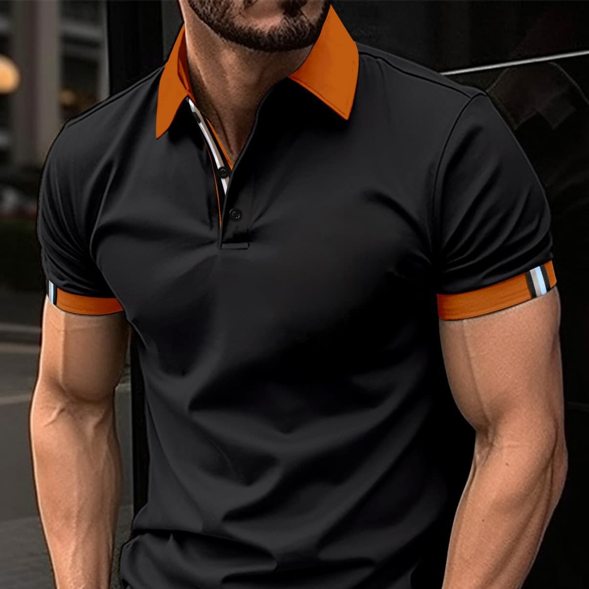 2024 Spring Button Shirt Solid Color Short sleeved Polo Collar T-shirt Casual Fit Top Men's Wear