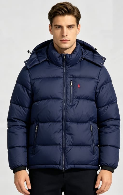 Doudoune matelassée ample à capuche en coton pour homme, disponible en plusieurs couleurs, ornée d'un petit logo poney, coupe-vent et chaude pour