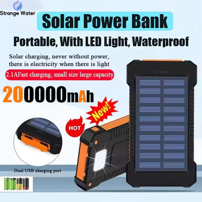200000 MAh Solar Power Bank Ultra Capacity Waterproof Outdoor Portable Powerbank LED External Battery For IPhone Samsung