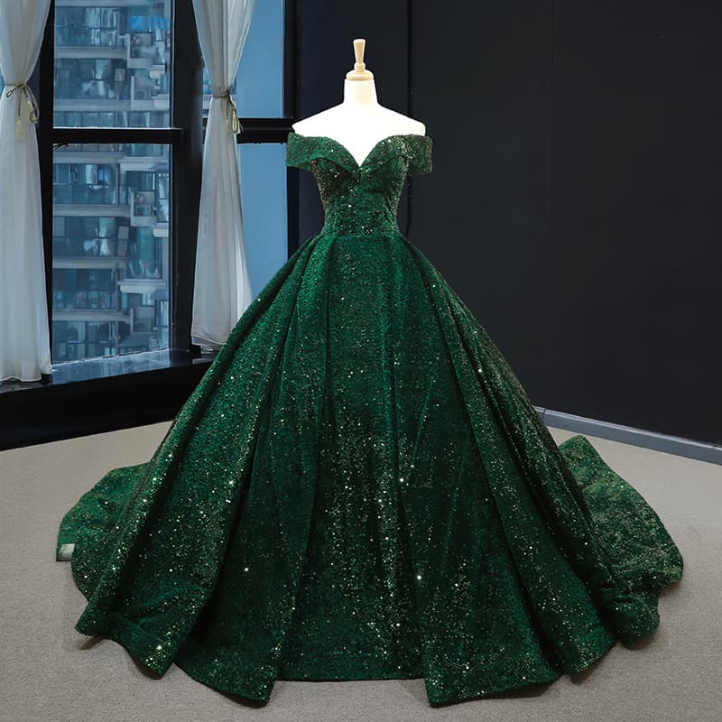 Women's Clothing supply new performance one shoulder green fantasy trailing tutu wedding dress wholesale