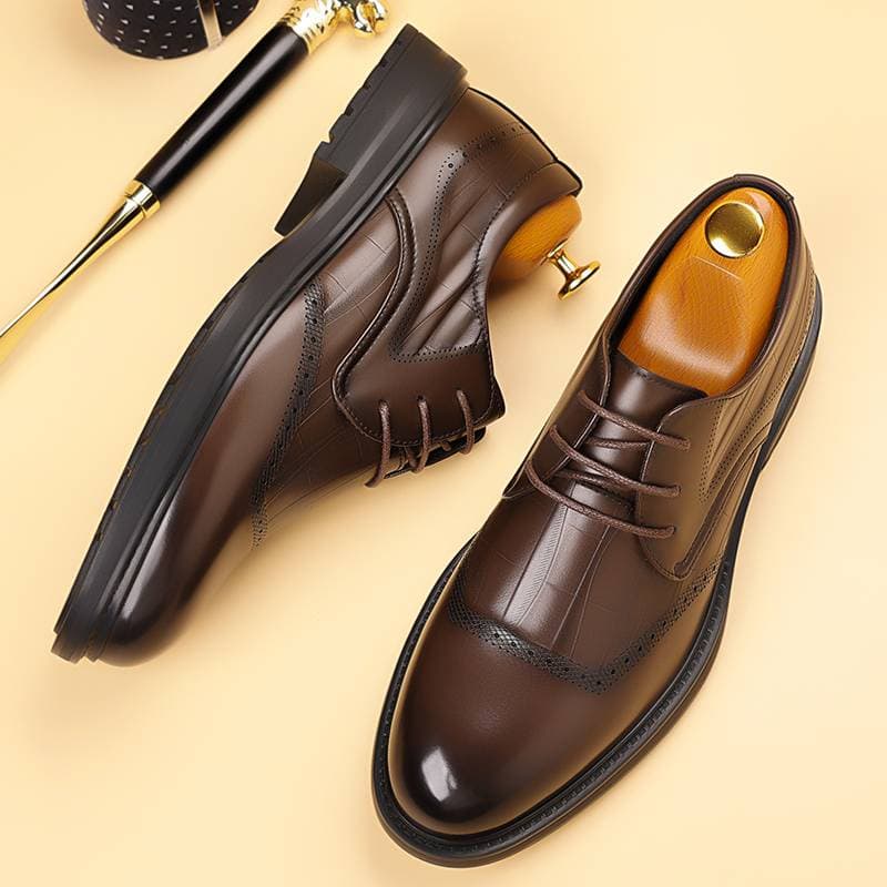 New Fashion Business Genuine Leather British Brock Men's Shoes Men's Business Formal Wear Oxford Shoes Lace-up Fashion Black Dress Wedding Derby Shoes