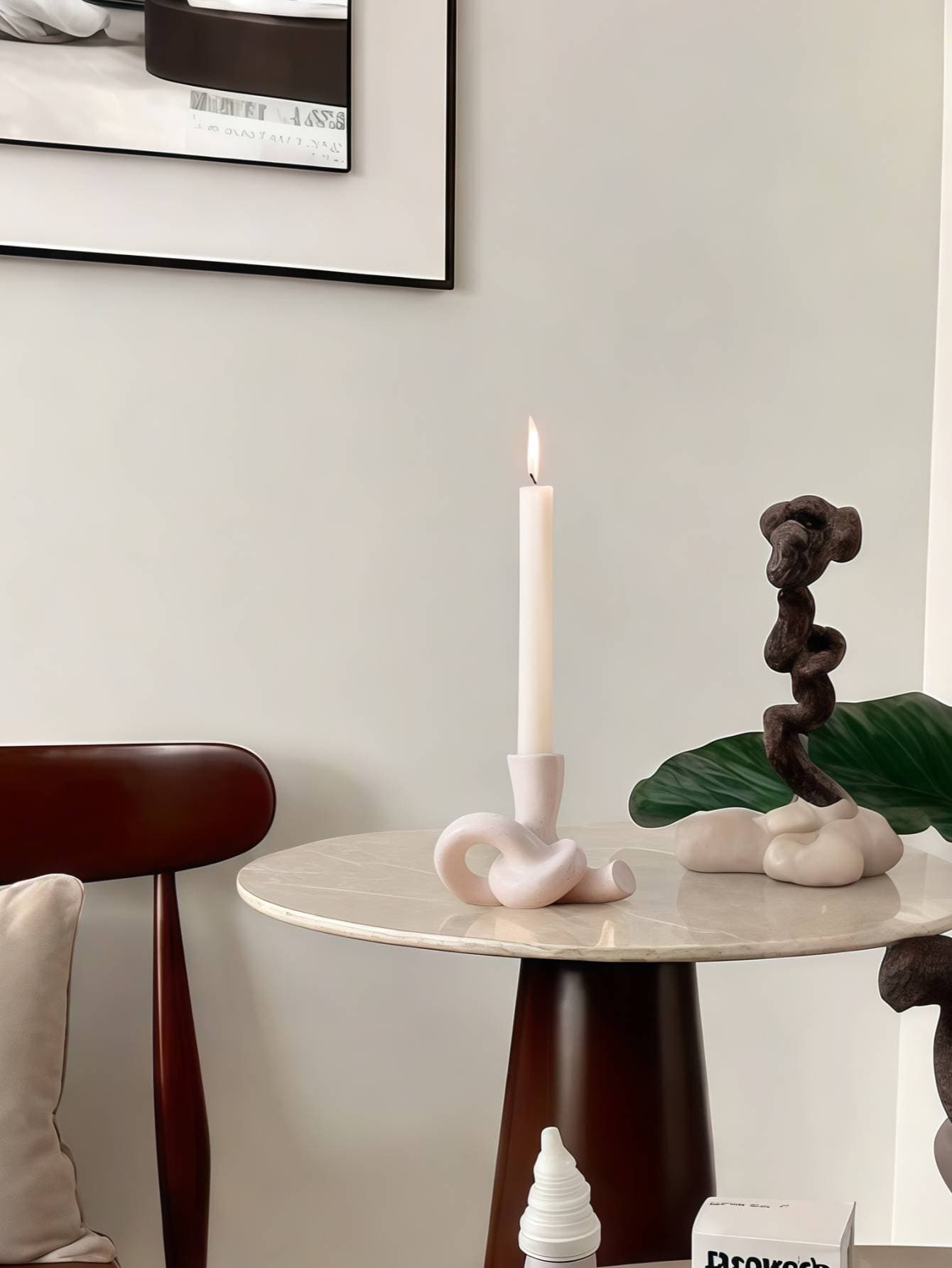 1pc White Rope Shape Ceramic Candle Holder Unique Art Shape, Suitable For Living Room, Library And Other Multi-scene Ornaments Candle Candle Holder