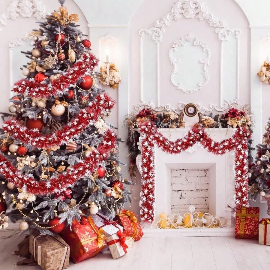 3Pcs 2M Christmas Tree Gold Tinsel Garland Wide Cut Metallic Streamers New Years Ceiling Hanging Indoor Outdoor Party Decoration