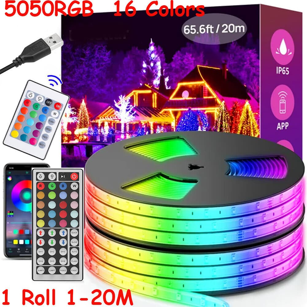 Bande lumineuse LED 1-20 m 5050 RVB à changement de couleur pour meuble de cuisine, TV