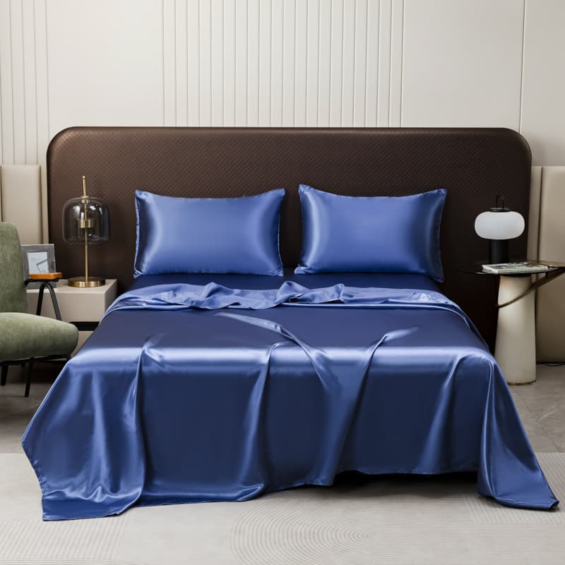 Satin Jacquard Bedding Set - 4 Piece Luxury Fitted Sheet + Flat Sheet + Pillowcases Silky Soft Queen/King Size