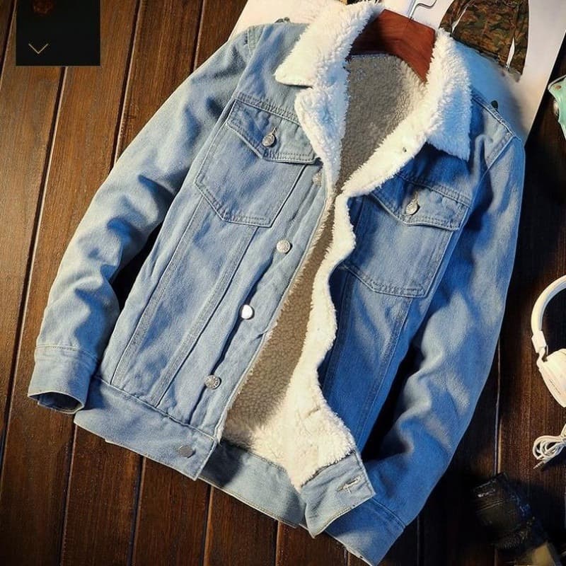 Fleece Denim Jacket Men's Lamb Wool Denim Jacket Loose Plus Size Cotton Coat