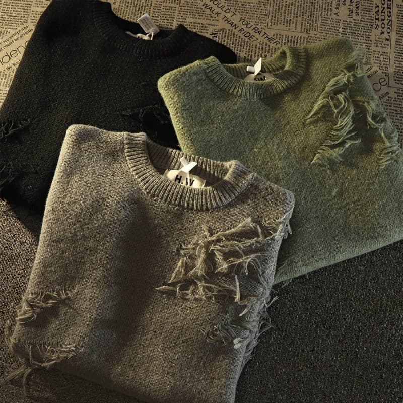 Men's Clothing Retro High Street Hole Distinctive Sweater Lazy Style Advanced Design Sense Niche Knitwear