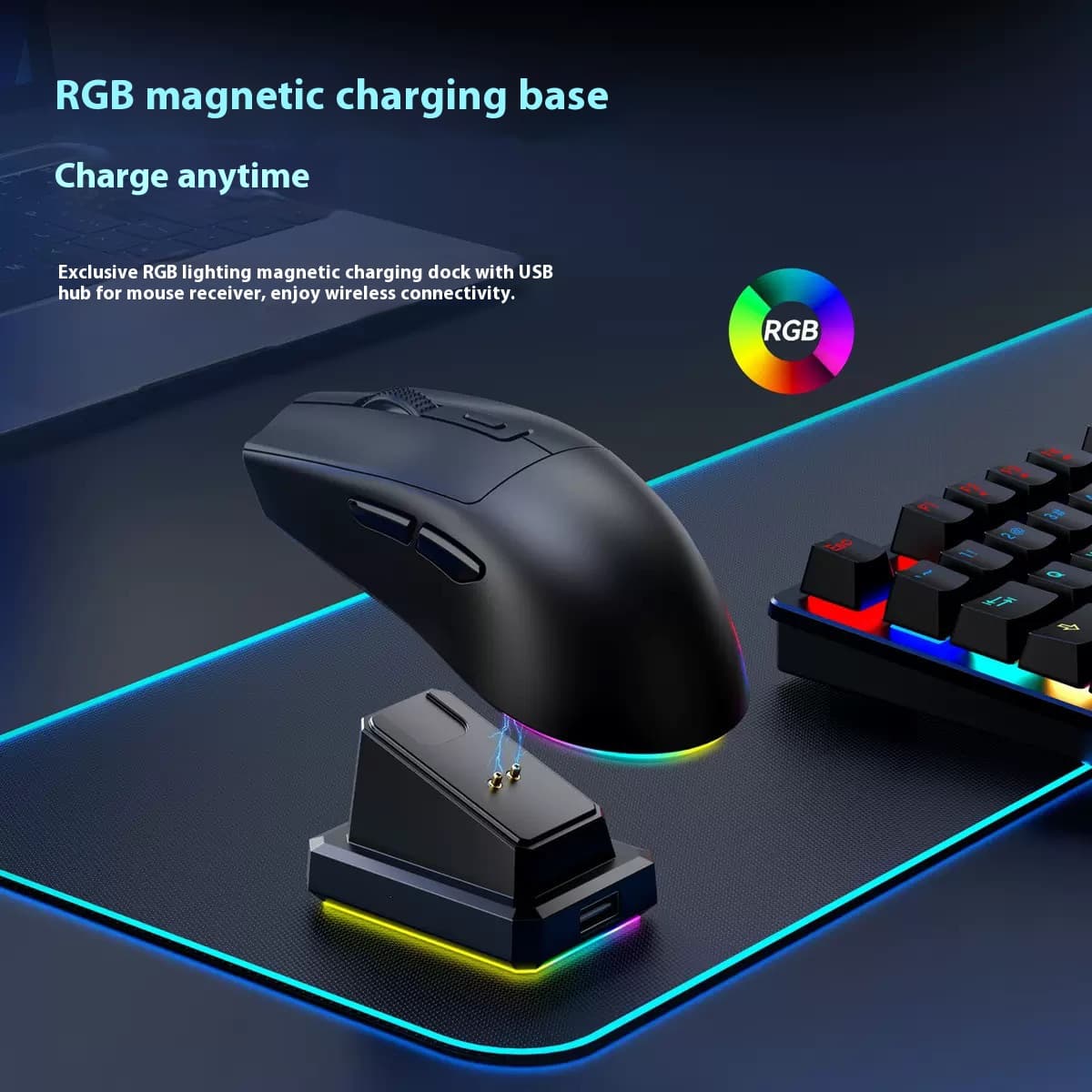 Wireless Gaming Mouse With RGB Charging Dock – Bluetooth & 2.4G Dual Mode, 2000 DPI, 6 Adjustable Speeds, 4-Way Scroll Wheel, Ergonomic Design