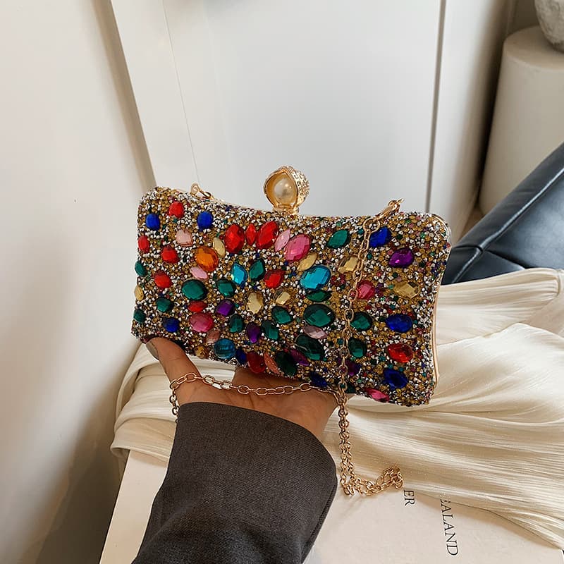 Bags Women's bags 2004 new fashion colored diamond stylish shoulder bag ins texture crossbody chain box bag