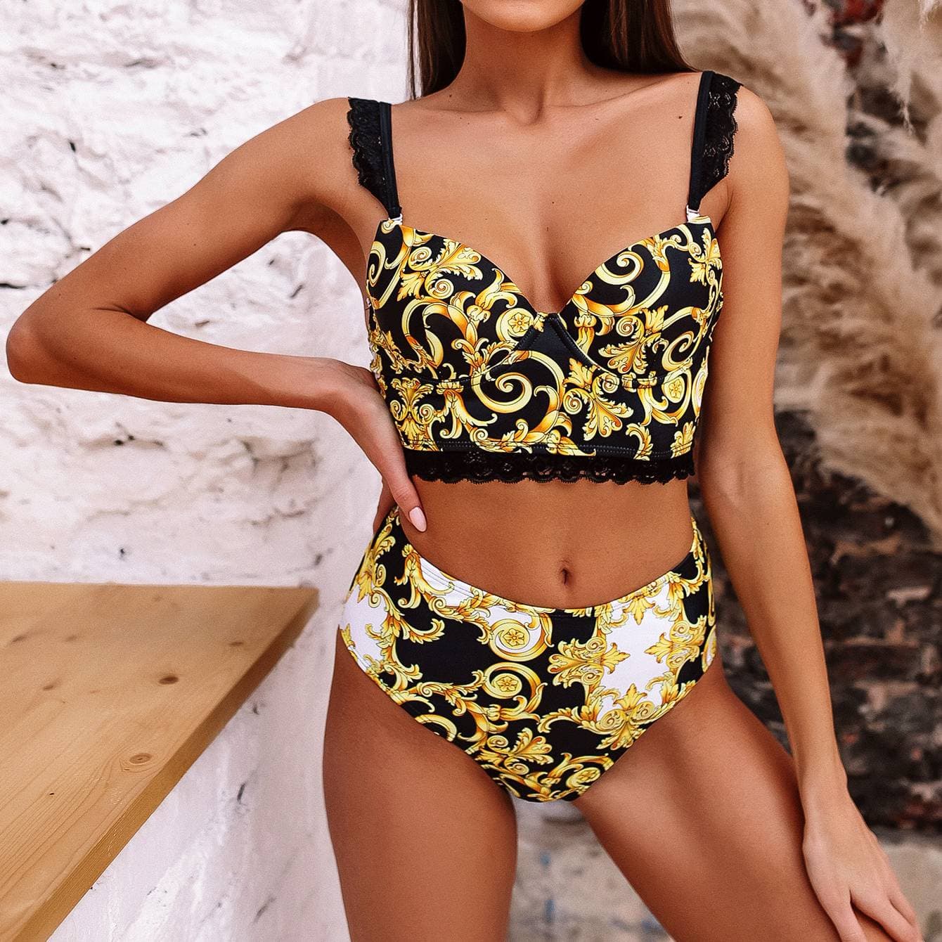 Women's Swimsuit Lace Strap Bikini Split Design Regular Thickness Polyester Sexy Vacation Bikini Set