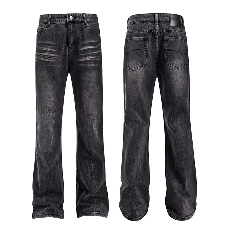 Men's Clothing Men's Retro High Street Jeans - Stretch Bootcut Denim (Whisker Wash Cleanfit Style)