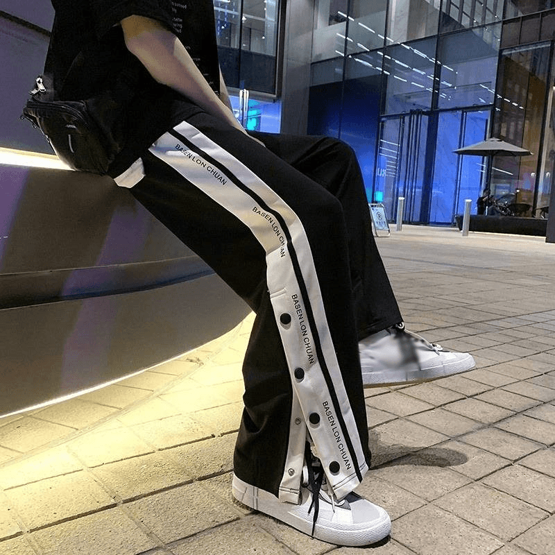 Men's Clothing Spring And Autumn Thin Buttoned Casual Sweatpants Men's Trendy Brand Ins Loose Straight Striped Color Matching Sports Trousers