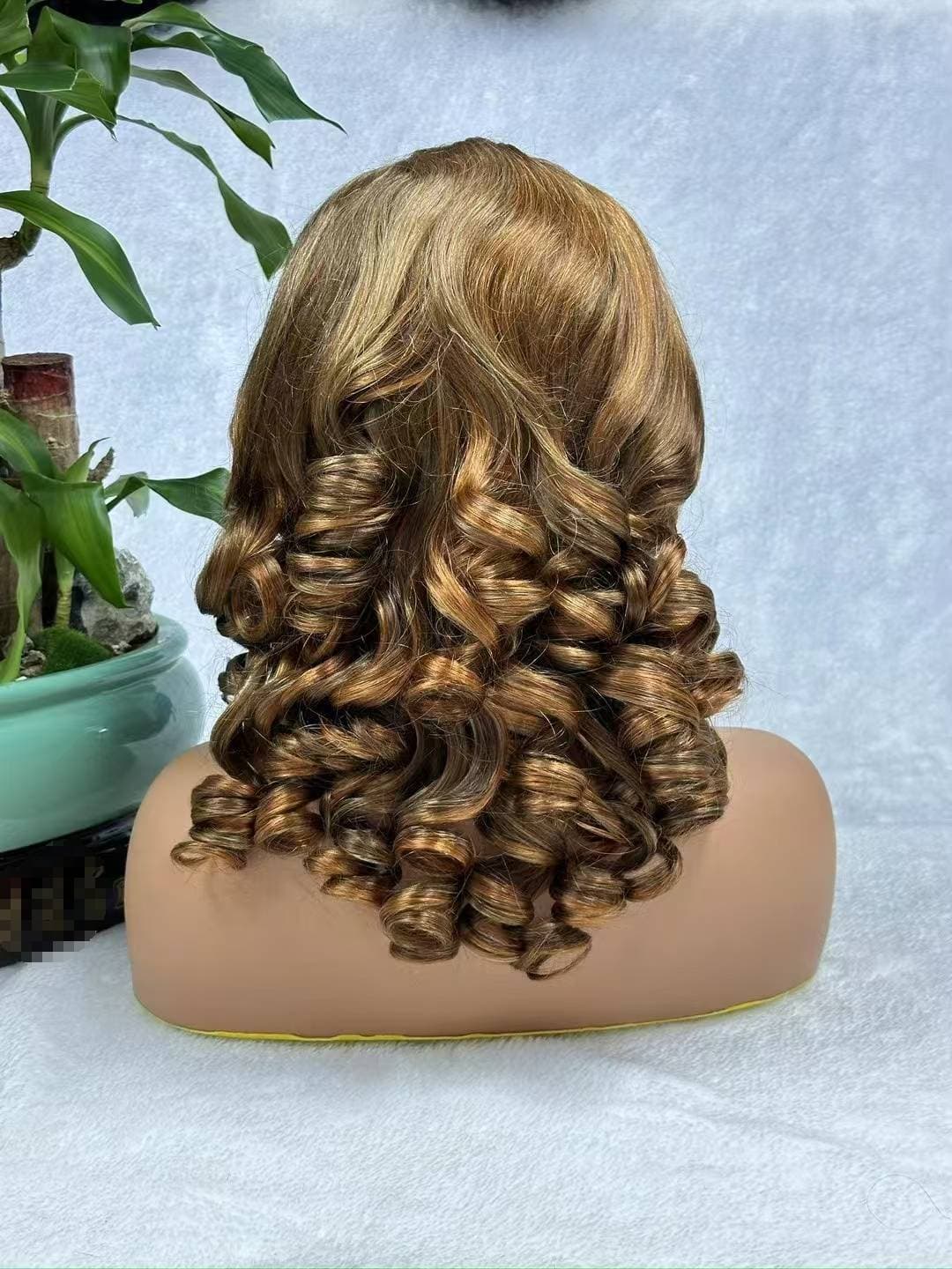 18A Brazilian Hair Bouncy Curls Double Drawn Human Hair Wigs 250 Density 13X4 HD Ombre Fumi Loose Wave Lace Front Wig
