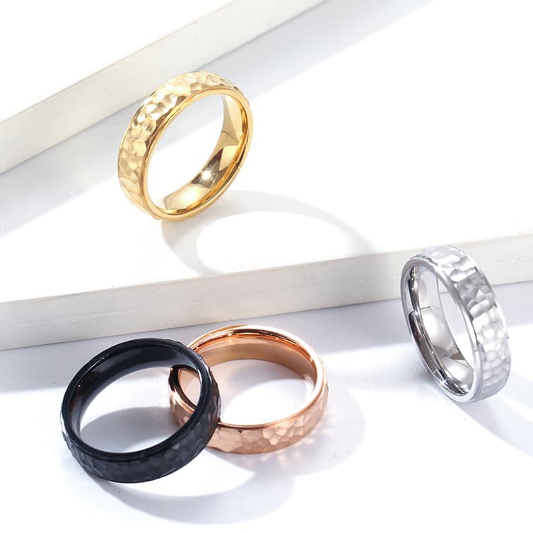 Hand hammered irregular pattern titanium steel ring, neutral and cold style, niche hand jewelry for men and women