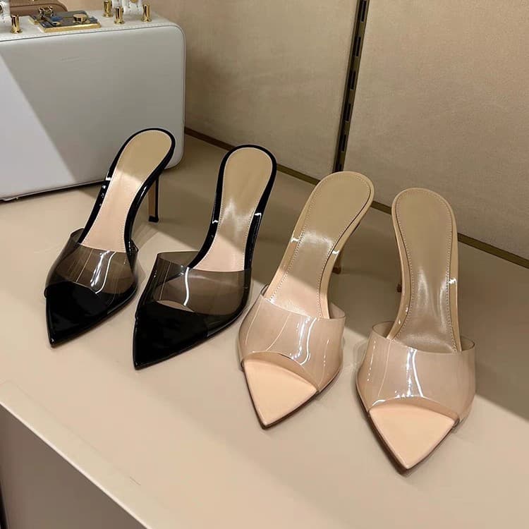 European And American 2025 Spring New Transparent Strap High Heel Sandals For Women, Thin Heel, Pointed Open Toe, Sexy