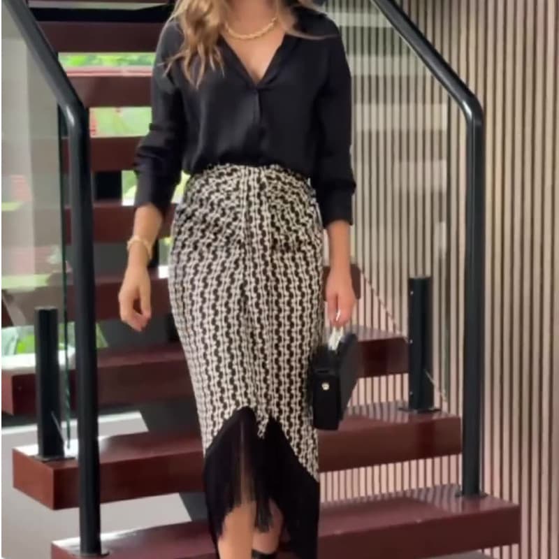 Women's Solid Color Temperament Shirt Tops High Waist Skirt Two-piece Set For Women