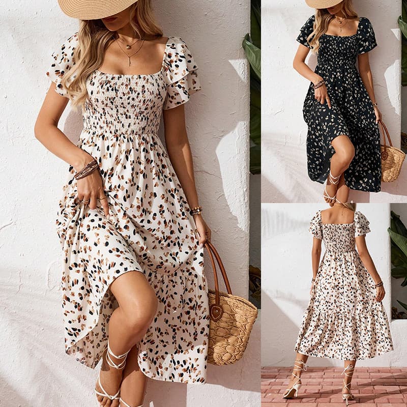 Women's Clothing Spring Fashion Sexy Ruffled Floral Dress