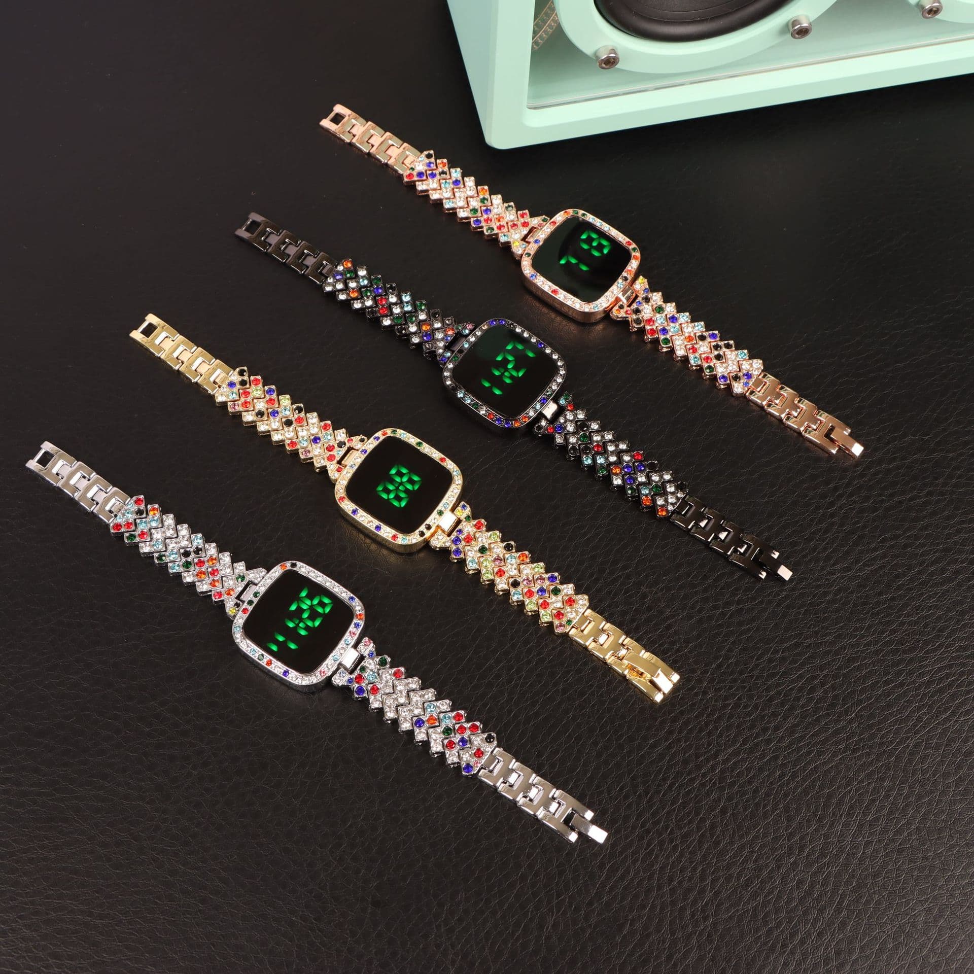 Square Small Fragrant Wind Diamond Led Watch Alloy Strap Touch Women's Watch Fashion