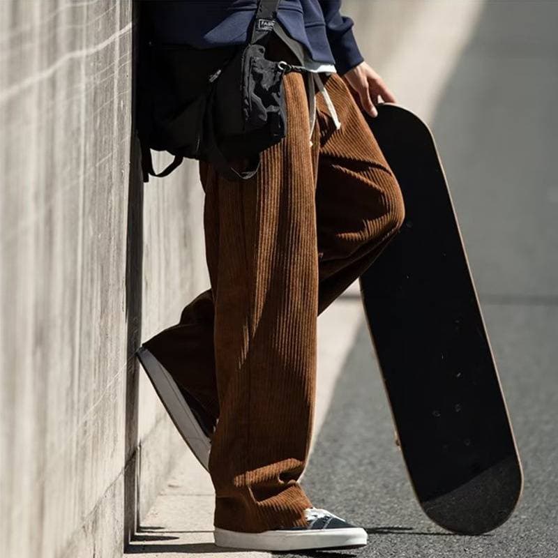 Men's Clothing Heavy Drawstring Elastic Waist Slightly Stretch Corduroy Casual Pants Straight Loose Casual High End Drape Pants