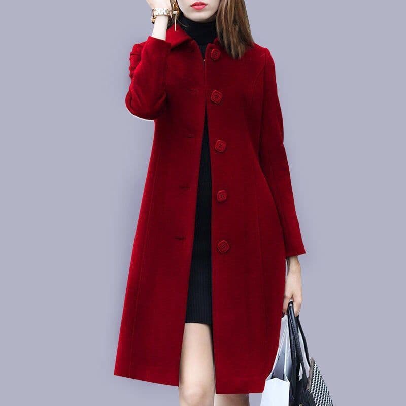 Elegant Long Wool Coat For Women - Plus Size Trench Coat With Slim Fit, Oversized Lapel, And Thick Warm Fabric (Black, Burgundy, Navy)