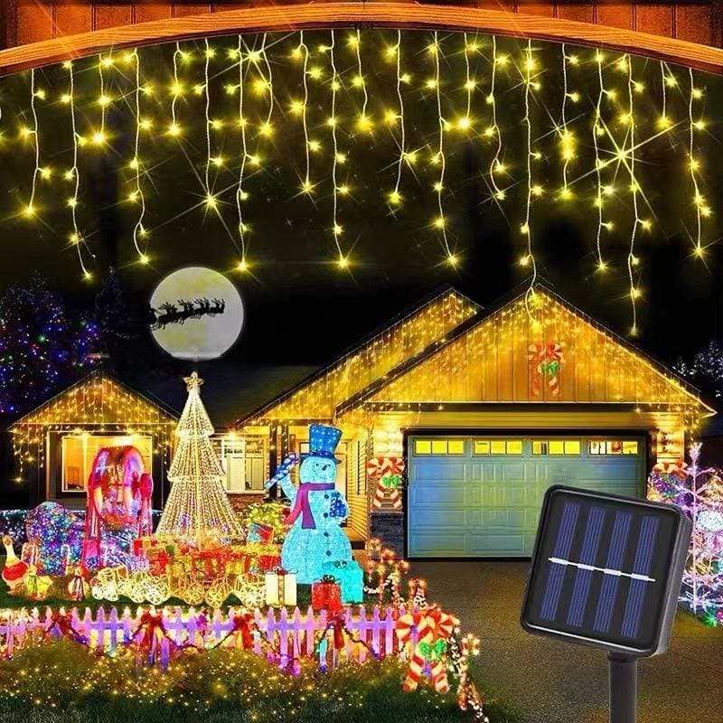Solar-Powered Icicle Curtain Lights - Waterproof Outdoor LED String Lights With 8 Modes For Garden, Patio, And Holiday Decor