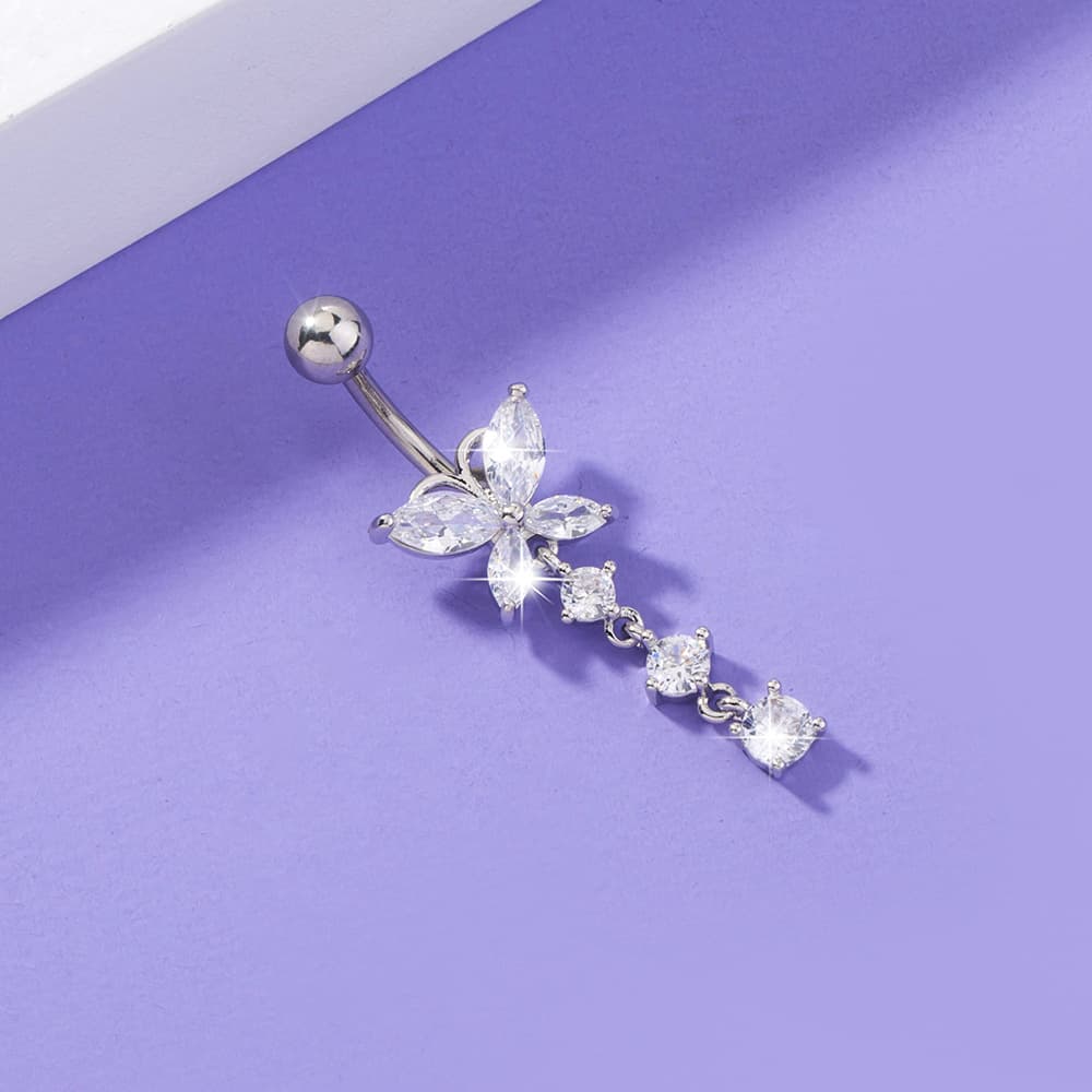 Zircon Belly Button Nail Butterfly Belly Button Ring Piercing Jewelry