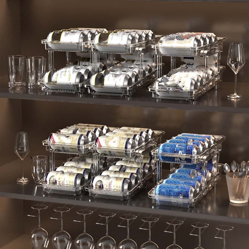 Refrigerator Beverage Organizer - Multi-Layer Slanted Fridge Door Storage Bin For Drinks (Auto-Adjusting, Space-Saving Kitchen Accessory)