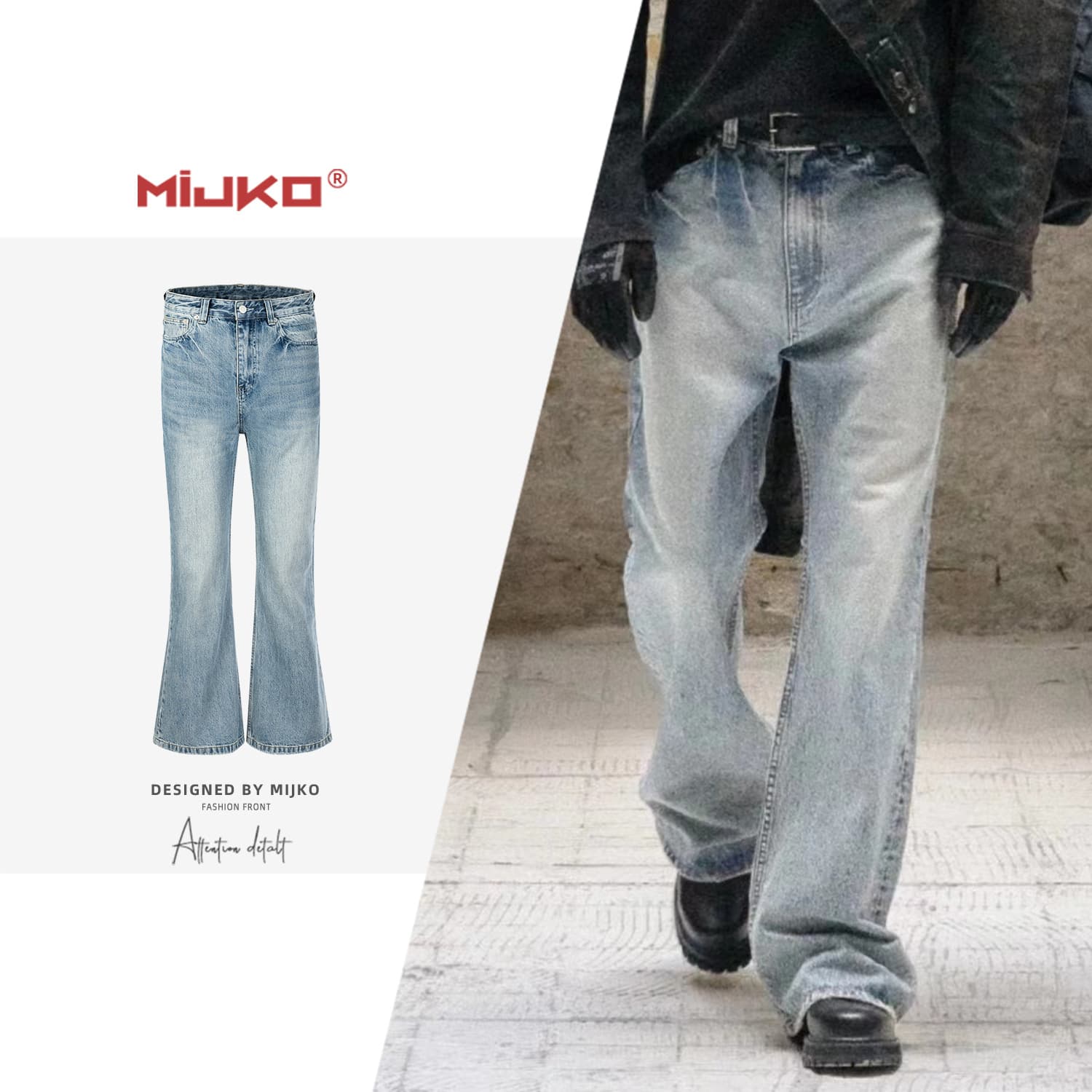 Men's Clothing Urban Washed Trousers Distressed Micro Flared Blue Jeans