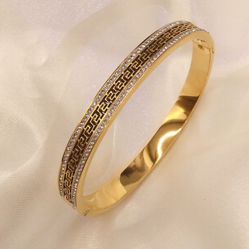 Titanium steel Great Wall pattern wide version narrow version hollow diamond bracelet buckle open individual hand jewelry