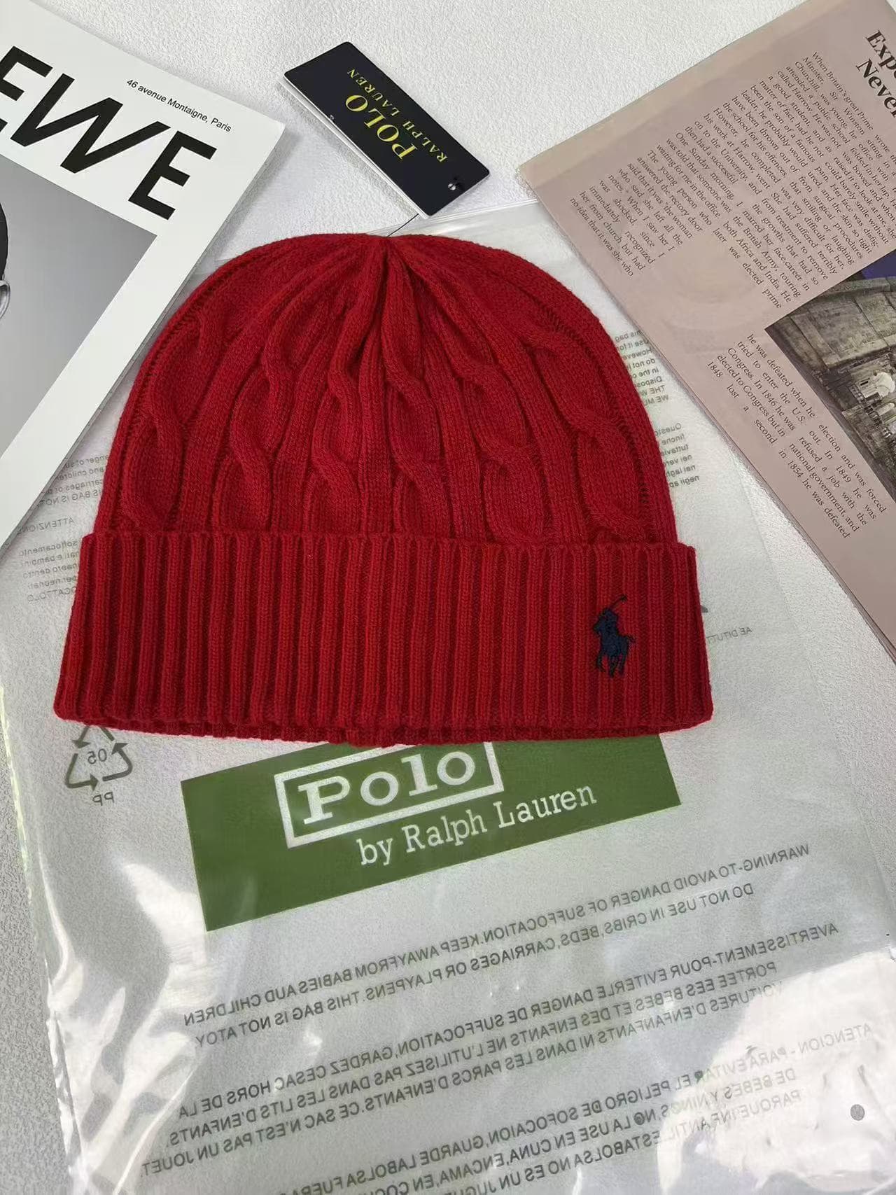 Bonnet unisexe en maille torsadée unie, broderie classique tête de mort, chaud d'hiver, style Ralph Lauren