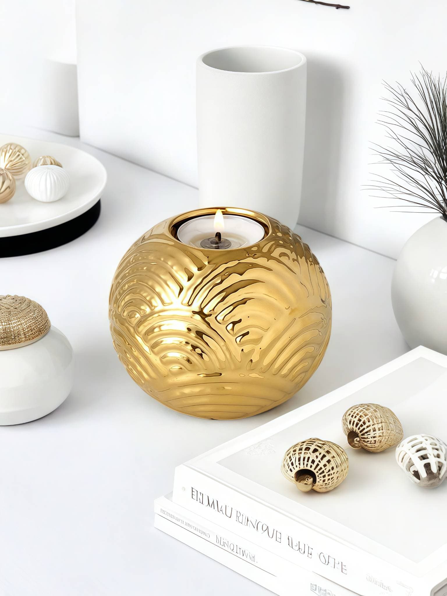 1PC Round Ceramic Advanced Art Candlestick Suitable For Living Room, Desktop And Office Decoration Candlestick Beautiful Ornament