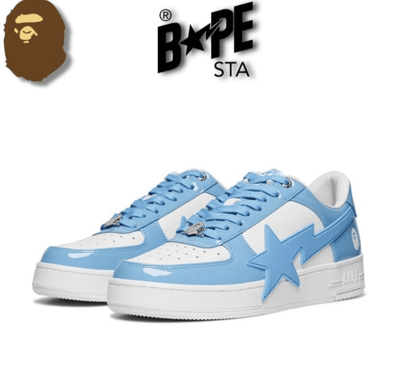 A BATHING APE Bape-STA OS Classic Lacquer Leather Double Splicing Trendy Fashion Board Shoes Air Force No.1 Board Shoes Men's And Women's Same Style