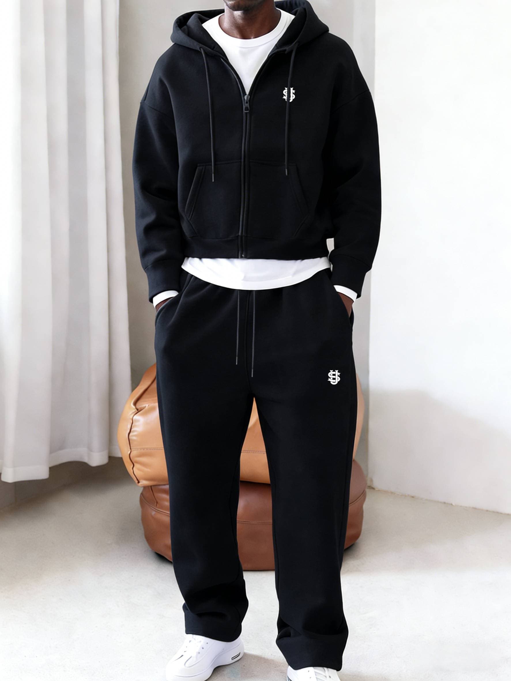 Chemise à capuche à manches longues délavée style rétro américain, pantalon ample et décontracté, costume pull japonais à la mode