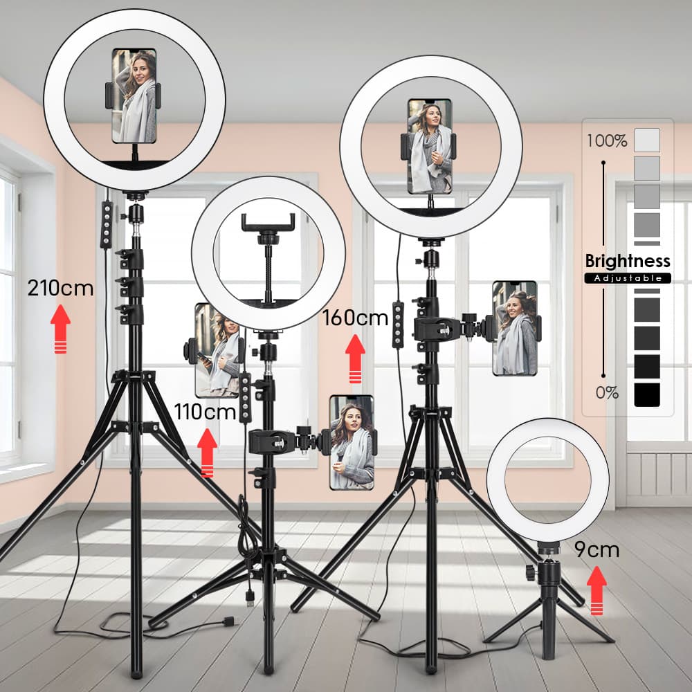 With Ring Phone Tripod Camera Stand Selfie Photography Light LED Lamp Color Photo Studio For YouTube Live