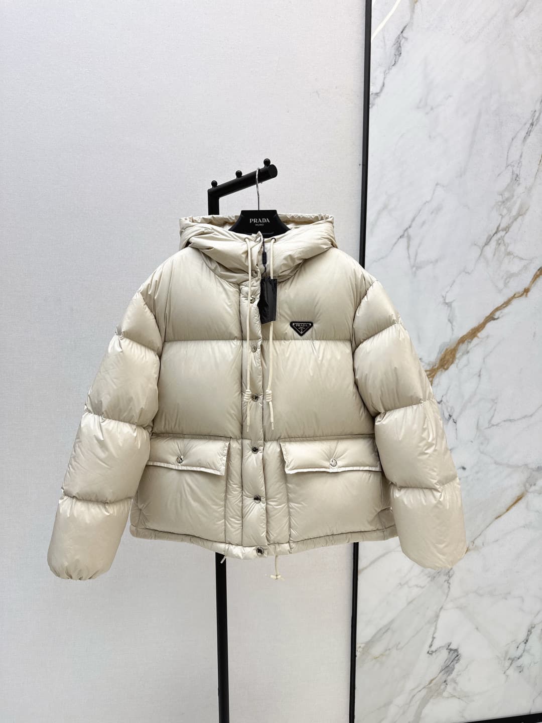 Collection automne/hiver 2025 Pra Doudoune à capuche en coton avec grandes poches, marque de mode féminine tendance, veste décontractée ample et