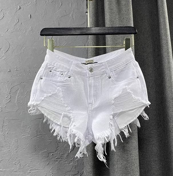Women’s Clothing Fashion Low Waist Shorts Women's Raw Edge Pants New Summer White Jeans Ripped A Line Hot Pants Trend