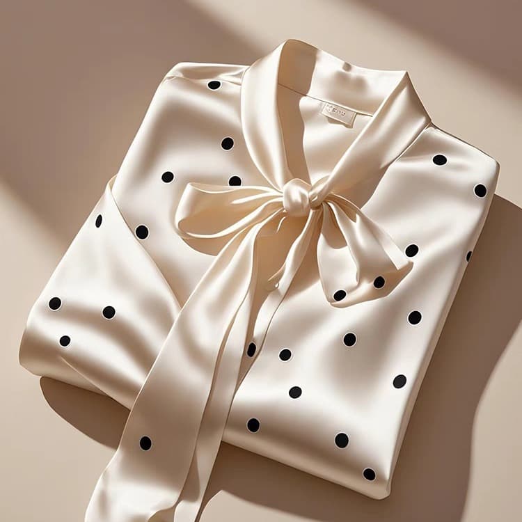 Women's Clothing Spring New Bow Tie French High End Satin Polka Dot Shirt To Cover The Flesh And Make You Look Thin Long Sleeved Top