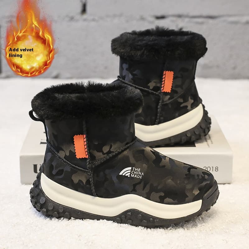 Kids' Winter Snow Boots With Fleece Lining, High-Top Insulated Warm Shoes For Boys And Girls (Sizes 30-39, Black/Pink/Gray)