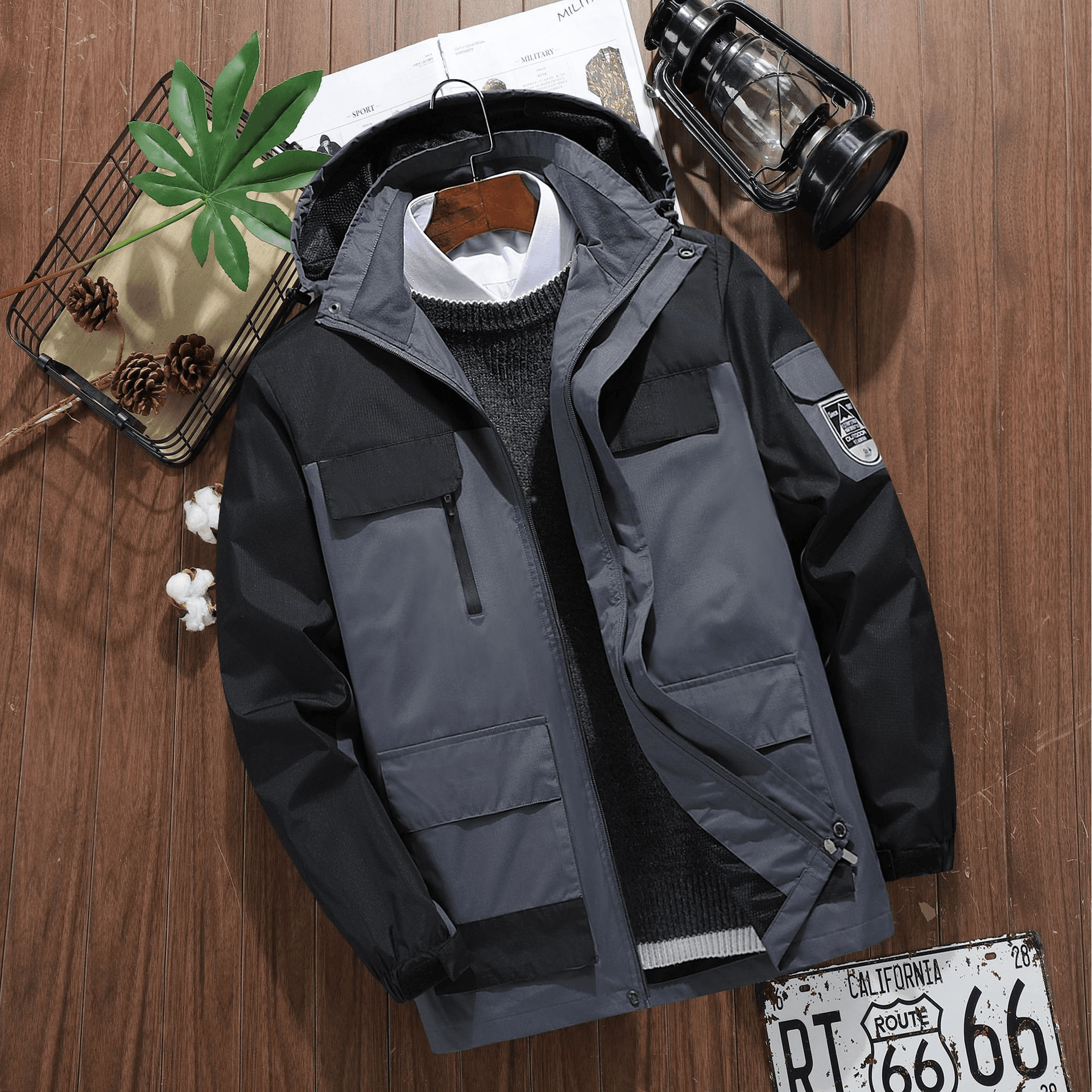 Men's Spring And Autumn Thin Hooded Hardshell Men's Single Layer Mountain Jacket Large Size