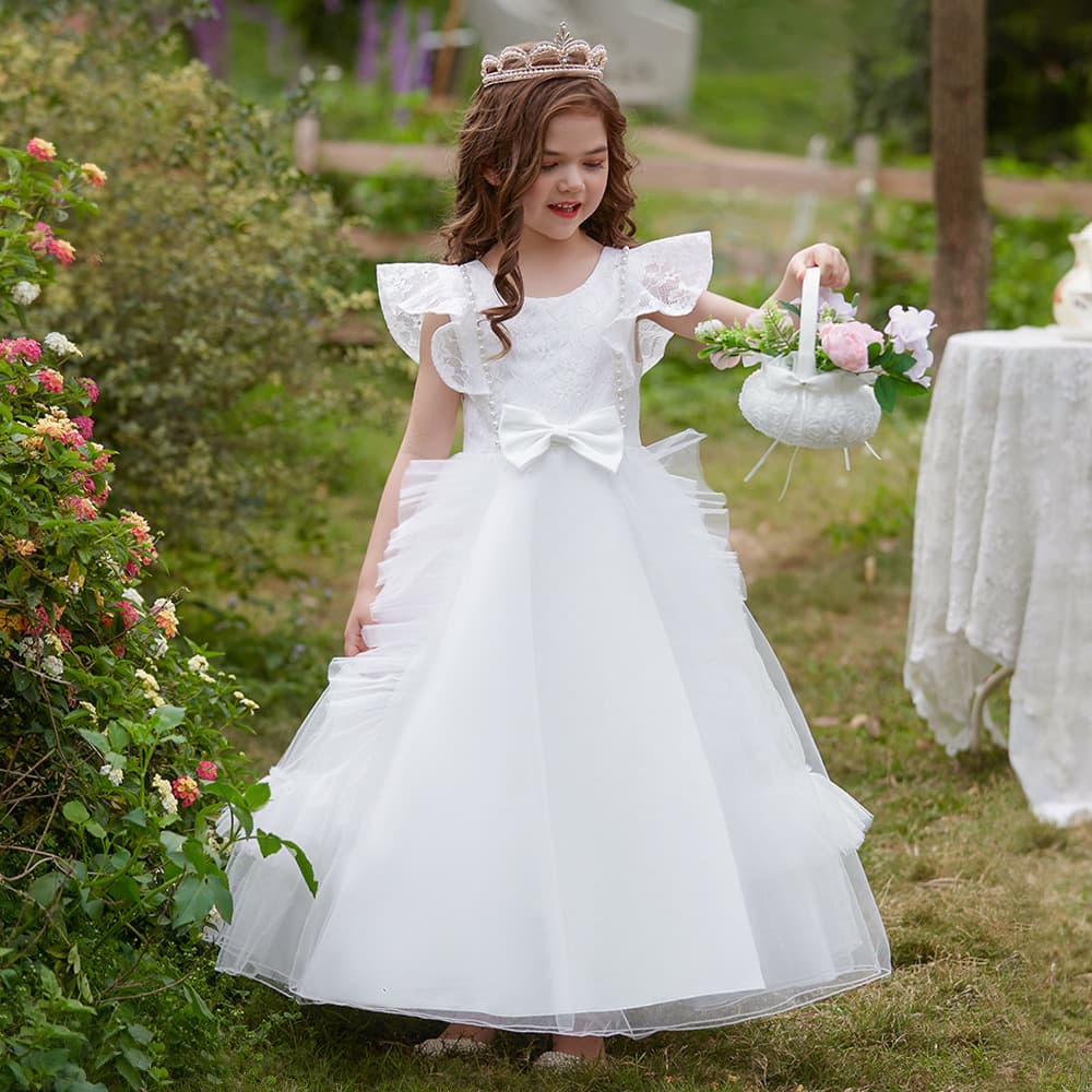 Mother & Kids girls dress skirt middle and large children performance flower girl wedding dress long skirt girl princess skirt mesh dress