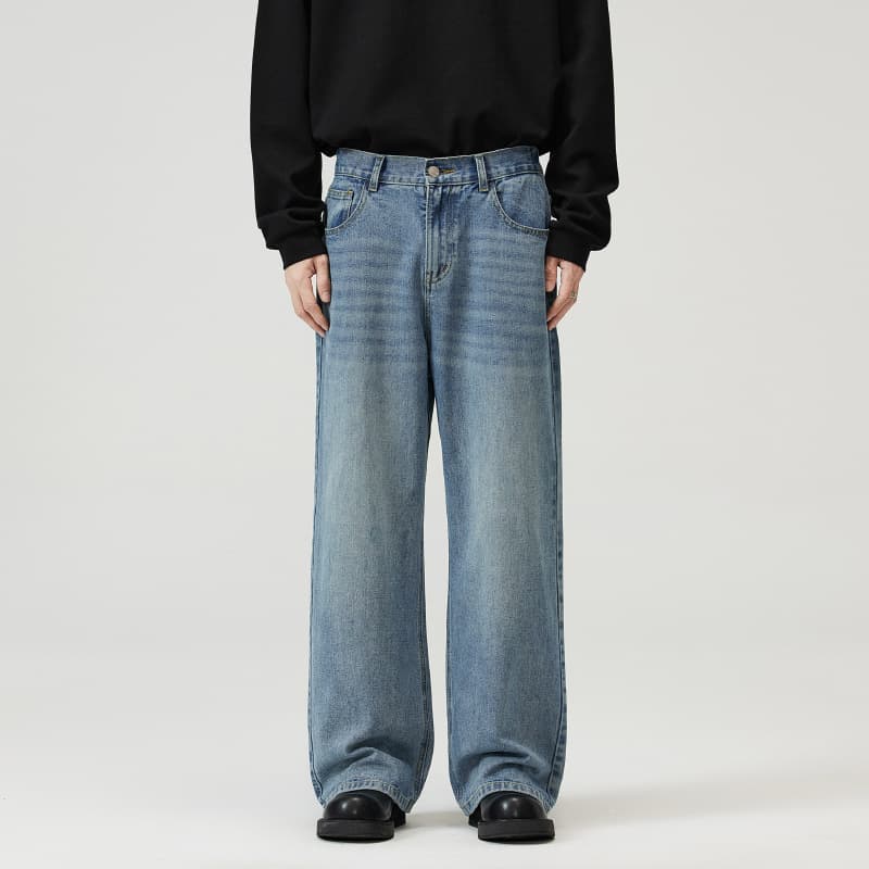 Men's Three Color Baggy Jeans Straight Loose Wide Leg Mid Waist Elastic Neutral Denim Jeans For Men And Women
