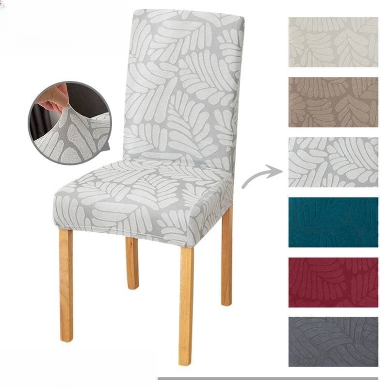 Leaf Jacquard Elastic Chair Covers - Full Back Dining Chair Slipcovers, Stretch Fit & All-Season Use